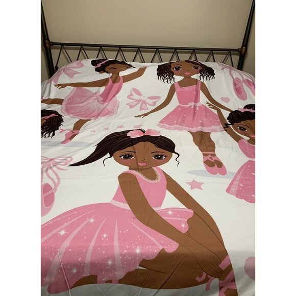 Brown Pink Ballerina Duvet Cover Two Pillow Cases Probably Full/Queen READ